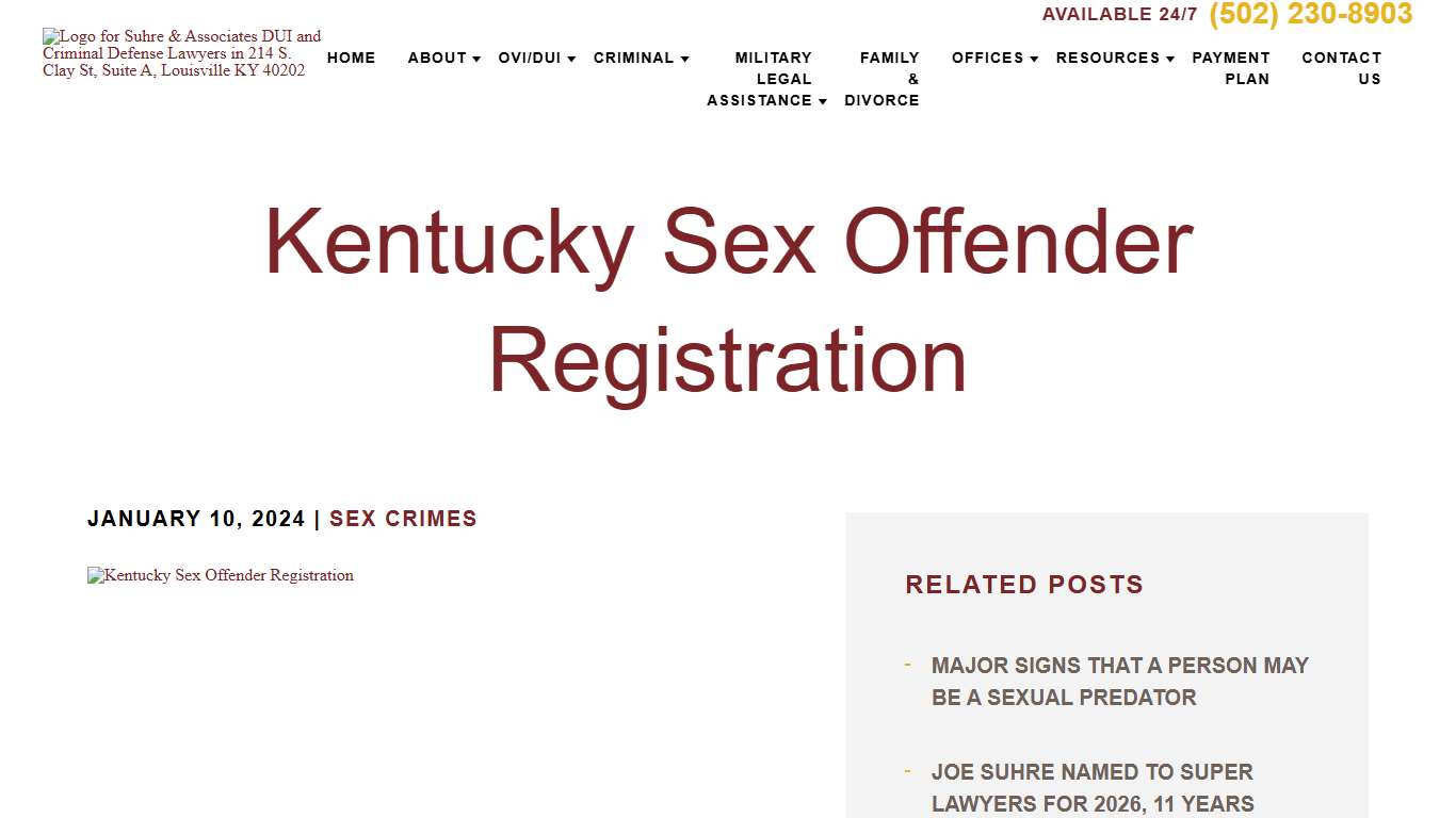 Kentucky Sex Offender Registration » Suhre & Associates DUI and Criminal Defense Lawyers