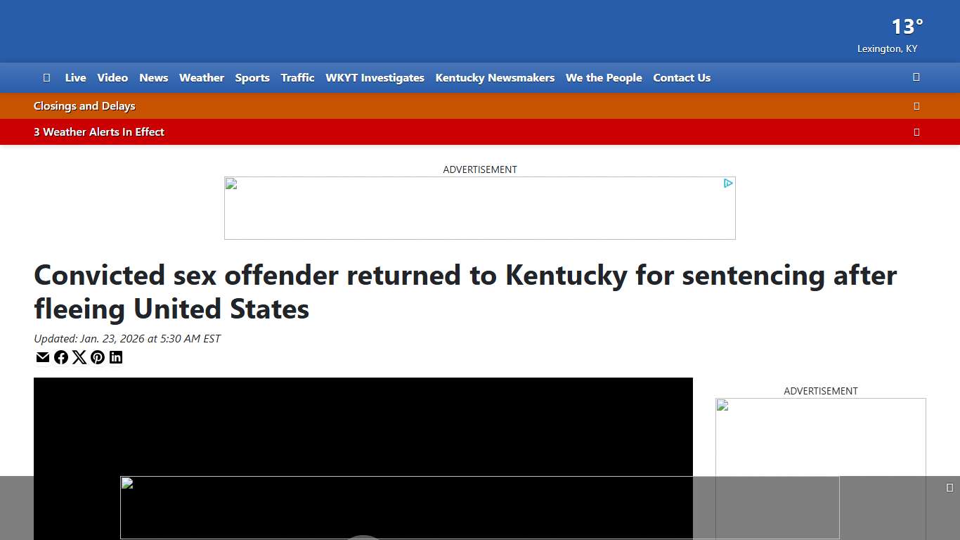 Convicted sex offender returned to Kentucky for sentencing after fleeing United States