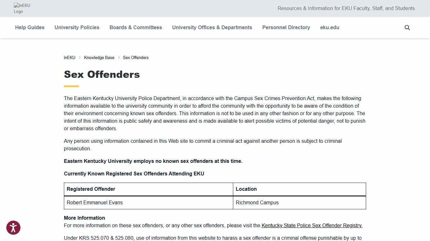 Sex Offenders - Eastern Kentucky University